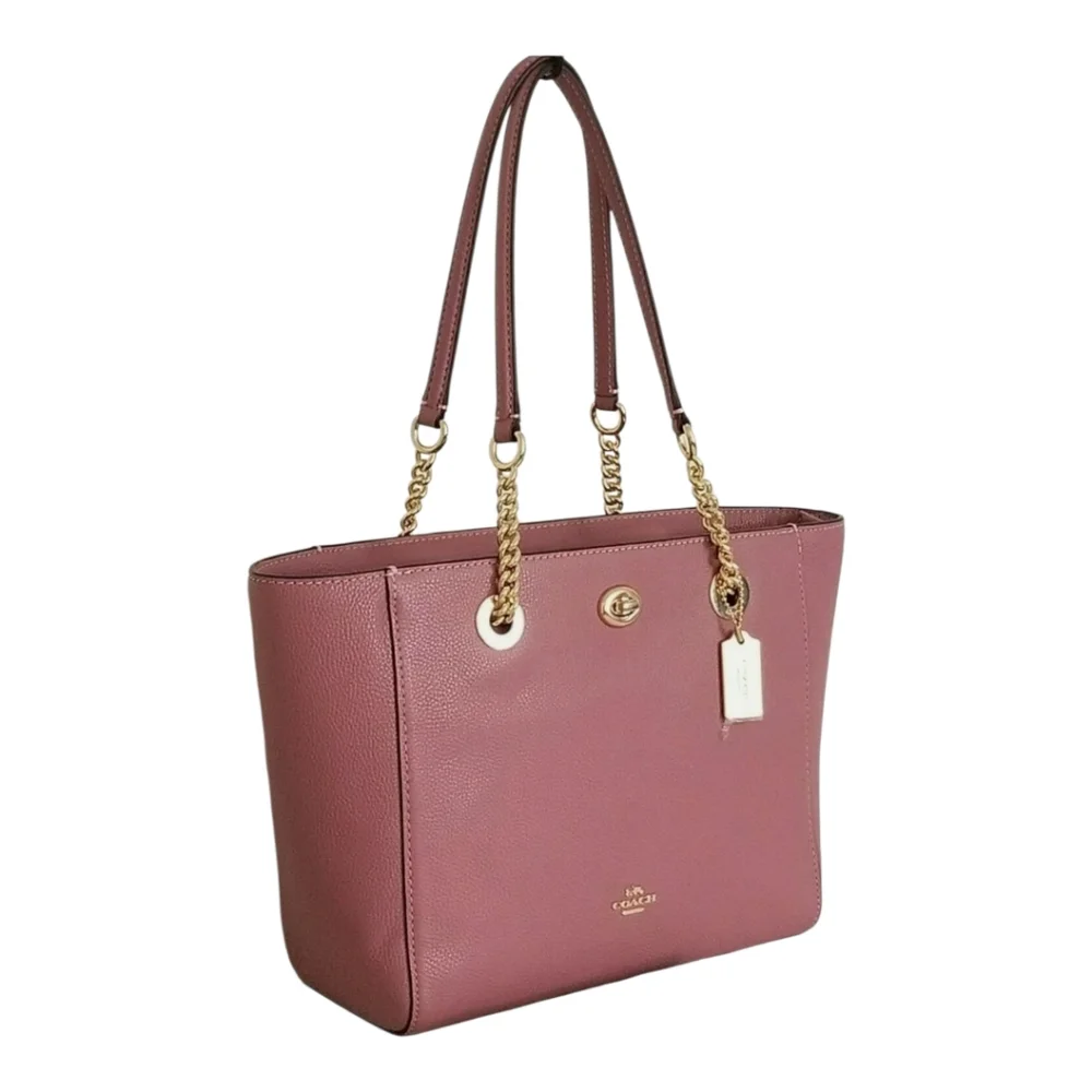 COACH 57107 Dusty Rose Pink Pebbled Leather Turnlock Tote Bag‎ Purse New